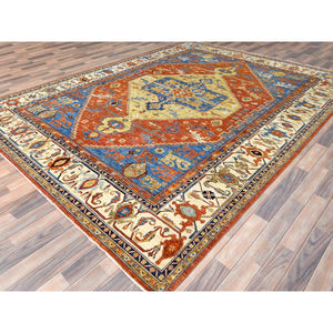 9'x11'9" Air Force Blue, Serapi Heriz Design 200 Kpsi, Natural Dyes Densely Woven, Soft Wool Hand Knotted, Oriental Rug FWR497280