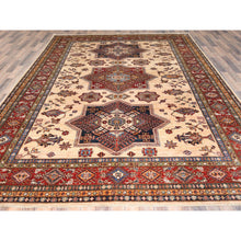Load image into Gallery viewer, 8&#39;10&quot;x11&#39;9&quot; Cream, Afghan Super Kazak With Large Medallions, Natural Dyes, Dense Weave, Extra Soft Wool, Hand Knotted, Oriental Rug FWR497394