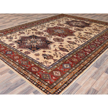 Load image into Gallery viewer, 8&#39;10&quot;x11&#39;9&quot; Cream, Afghan Super Kazak With Large Medallions, Natural Dyes, Dense Weave, Extra Soft Wool, Hand Knotted, Oriental Rug FWR497394