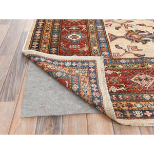 8'10"x11'9" Cream, Afghan Super Kazak With Large Medallions, Natural Dyes, Dense Weave, Extra Soft Wool, Hand Knotted, Oriental Rug FWR497394