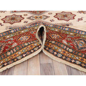 8'10"x11'9" Cream, Afghan Super Kazak With Large Medallions, Natural Dyes, Dense Weave, Extra Soft Wool, Hand Knotted, Oriental Rug FWR497394