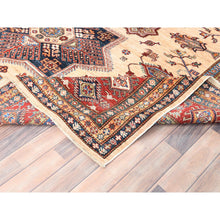 Load image into Gallery viewer, 8&#39;10&quot;x11&#39;9&quot; Cream, Afghan Super Kazak With Large Medallions, Natural Dyes, Dense Weave, Extra Soft Wool, Hand Knotted, Oriental Rug FWR497394