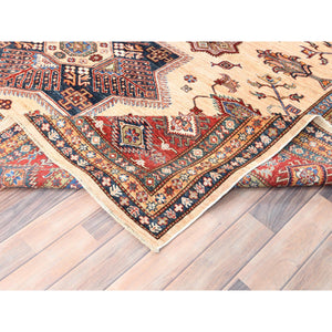 8'10"x11'9" Cream, Afghan Super Kazak With Large Medallions, Natural Dyes, Dense Weave, Extra Soft Wool, Hand Knotted, Oriental Rug FWR497394
