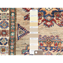 Load image into Gallery viewer, 3&#39;x13&#39;6&quot; Tortilla Brown, Hand Knotted Afghan Super Kazak With Geometric Medallions Design, Natural Dyes Dense Weave, Extra Soft Wool, Runner Oriental Rug FWR497466