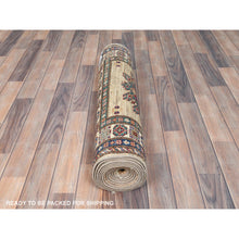 Load image into Gallery viewer, 3&#39;x13&#39;6&quot; Tortilla Brown, Hand Knotted Afghan Super Kazak With Geometric Medallions Design, Natural Dyes Dense Weave, Extra Soft Wool, Runner Oriental Rug FWR497466