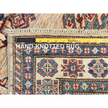 Load image into Gallery viewer, 3&#39;x13&#39;6&quot; Tortilla Brown, Hand Knotted Afghan Super Kazak With Geometric Medallions Design, Natural Dyes Dense Weave, Extra Soft Wool, Runner Oriental Rug FWR497466