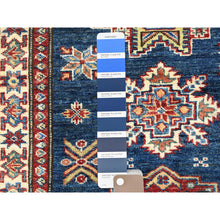 Load image into Gallery viewer, 2&#39;10&quot;x13&#39;8&quot; Navy Blue, Afghan Super Kazak With Geometric Medallions Design, Natural Dyes, Densely Woven, Natural Wool, Hand Knotted, Runner Oriental Rug FWR497472