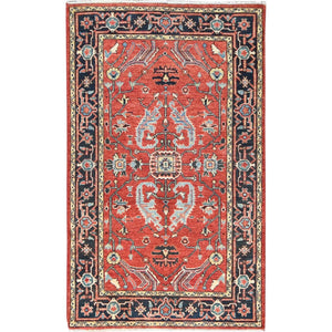 3'x4'10" Imperial Red, Afghan Peshawar with All Over Heriz Design, Natural Dyes, Extra Soft Wool, Hand Knotted, Oriental Rug FWR497502