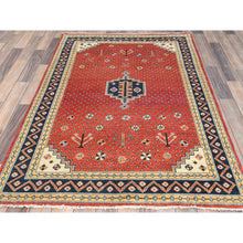 Load image into Gallery viewer, 4&#39;x5&#39;9&quot; Imperial Red, Special Kazak With Large Medallion, Natural Dyes, Organic Wool, Hand Knotted, Oriental Rug FWR497694
