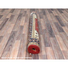 Load image into Gallery viewer, 4&#39;x5&#39;9&quot; Imperial Red, Special Kazak With Large Medallion, Natural Dyes, Organic Wool, Hand Knotted, Oriental Rug FWR497694
