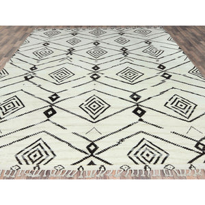 10'x14'4" Ivory, Moroccan Berber Influence With Serrated Pattern, Natural Dyes, Extra Soft Wool Hand Knotted, Oriental Rug FWR497718