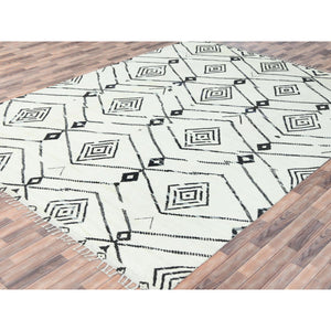 10'x14'4" Ivory, Moroccan Berber Influence With Serrated Pattern, Natural Dyes, Extra Soft Wool Hand Knotted, Oriental Rug FWR497718