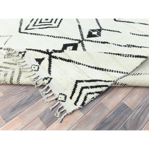 10'x14'4" Ivory, Moroccan Berber Influence With Serrated Pattern, Natural Dyes, Extra Soft Wool Hand Knotted, Oriental Rug FWR497718