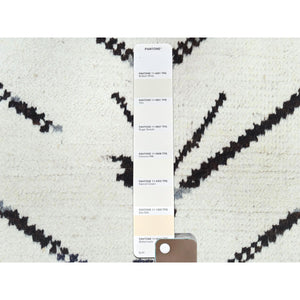 10'x14'4" Ivory, Moroccan Berber Influence With Serrated Pattern, Natural Dyes, Extra Soft Wool Hand Knotted, Oriental Rug FWR497718