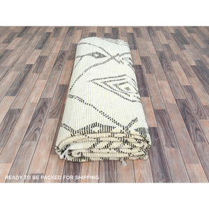 10'x14'4" Ivory, Moroccan Berber Influence With Serrated Pattern, Natural Dyes, Extra Soft Wool Hand Knotted, Oriental Rug FWR497718