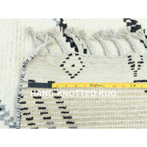 10'x14'4" Ivory, Moroccan Berber Influence With Serrated Pattern, Natural Dyes, Extra Soft Wool Hand Knotted, Oriental Rug FWR497718