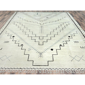 9'3"x12'6" Ivory, Ben Ourain Moroccan Berber Influence Design, Natural Dyes, Natural Wool, Hand Knotted Oriental Rug FWR497760
