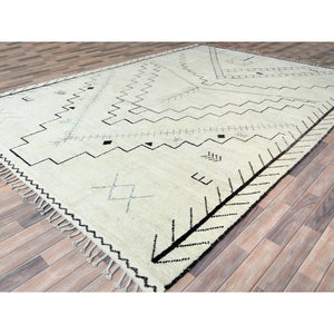 9'3"x12'6" Ivory, Ben Ourain Moroccan Berber Influence Design, Natural Dyes, Natural Wool, Hand Knotted Oriental Rug FWR497760