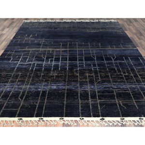 9'x12'5" Denim Blue, Hand Knotted Ben Ourain Moroccan Berber Influence Shilhah Design, Natural Dyes Extra Soft Wool, Oriental Rug FWR497790