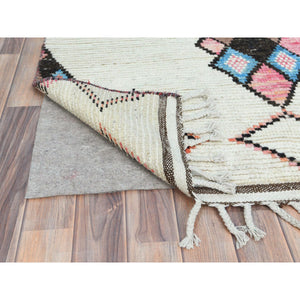 4'x6'4" Ivory, Moroccan Berber Influence With Geometric Medallions , Natural Dyes, Extra Soft Wool, Hand Knotted, Oriental Rug FWR497862