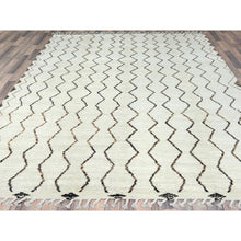 Load image into Gallery viewer, 8&#39;2&quot;x10&#39;5&quot; Ivory, Moroccan Berber Influence With Zigzag Design, Natural Dyes, Pure Wool, Hand Knotted, Oriental Rug FWR497886