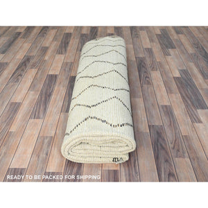 8'2"x10'5" Ivory, Moroccan Berber Influence With Zigzag Design, Natural Dyes, Pure Wool, Hand Knotted, Oriental Rug FWR497886