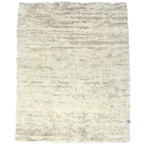 8'1"x10'1"Pearl Ivory, Ben Ourain Moroccan Berber Shilhah Design, Natural Dyes, Soft Wool, Hand Knotted Oriental Rug FWR497928