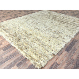 8'1"x10'1"Pearl Ivory, Ben Ourain Moroccan Berber Shilhah Design, Natural Dyes, Soft Wool, Hand Knotted Oriental Rug FWR497928