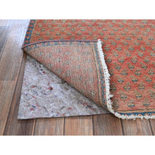 Load image into Gallery viewer, 2&#39;3&quot;x9&#39; Blush Red, Repetitive Boteh Design With Distinct Abrash, Vintage Persian Tabriz, Shaved Down, Zero Pile, Sides And Ends Professionally Secured, Hand Knotted, 100% Wool, Narrow Runner, Oriental Rug FWR4974