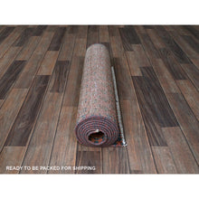 Load image into Gallery viewer, 2&#39;3&quot;x9&#39; Blush Red, Repetitive Boteh Design With Distinct Abrash, Vintage Persian Tabriz, Shaved Down, Zero Pile, Sides And Ends Professionally Secured, Hand Knotted, 100% Wool, Narrow Runner, Oriental Rug FWR4974