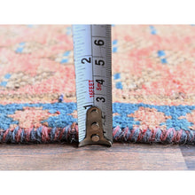 Load image into Gallery viewer, 2&#39;3&quot;x9&#39; Blush Red, Repetitive Boteh Design With Distinct Abrash, Vintage Persian Tabriz, Shaved Down, Zero Pile, Sides And Ends Professionally Secured, Hand Knotted, 100% Wool, Narrow Runner, Oriental Rug FWR4974