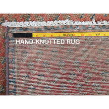 Load image into Gallery viewer, 2&#39;3&quot;x9&#39; Blush Red, Repetitive Boteh Design With Distinct Abrash, Vintage Persian Tabriz, Shaved Down, Zero Pile, Sides And Ends Professionally Secured, Hand Knotted, 100% Wool, Narrow Runner, Oriental Rug FWR4974