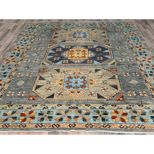 8'3"x9'9" Cadet Gray, Armenian Inspired Caucasian Design, Soft Wool, Hand Knotted, Oriental Rug FWR4980000