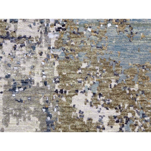 8'5"x8'5" Gray Modern Abstract Design, Hand Knotted, Persian Knot, Natural Wool Round Oriental Rug FWR498174