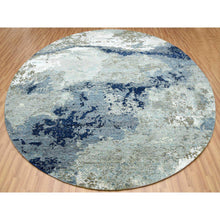 Load image into Gallery viewer, 10&#39;4&quot;x10&#39;4&quot; Blue Modern Abstract Design, Pure Wool, Hand Knotted, Densely Woven, Persian Knot Round Oriental Rug FWR498186