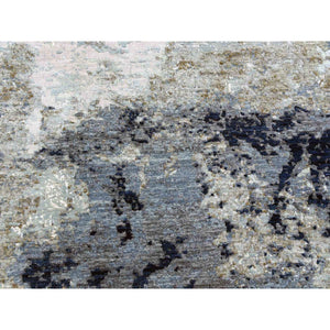 10'4"x10'4" Blue Modern Abstract Design, Pure Wool, Hand Knotted, Densely Woven, Persian Knot Round Oriental Rug FWR498186