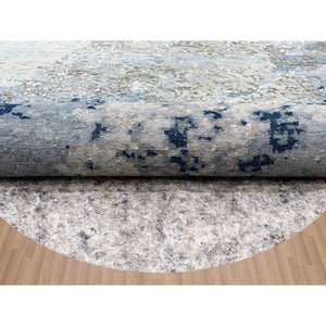 10'2"x10'2" Gray Hand Knotted, Persian Knot Densely Wove Modern Abstract Design, Pure Wool Round Oriental Rug FWR498198