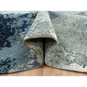 10'2"x10'2" Gray Hand Knotted, Persian Knot Densely Wove Modern Abstract Design, Pure Wool Round Oriental Rug FWR498198