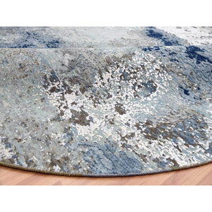 10'2"x10'2" Gray Hand Knotted, Persian Knot Densely Wove Modern Abstract Design, Pure Wool Round Oriental Rug FWR498198