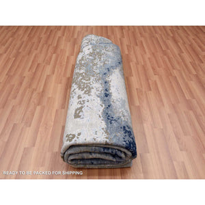 10'2"x10'2" Gray Hand Knotted, Persian Knot Densely Wove Modern Abstract Design, Pure Wool Round Oriental Rug FWR498198