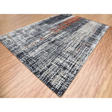 Load image into Gallery viewer, 9&#39;x12&#39;4&quot; Jet Black, Densely Woven Persian Knot, Organic Wool Hand Knotted, Abstract Design, Oriental Rug FWR498258