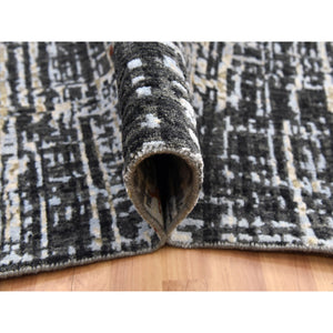 9'x12'4" Jet Black, Densely Woven Persian Knot, Organic Wool Hand Knotted, Abstract Design, Oriental Rug FWR498258