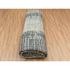 9'x12'4" Jet Black, Densely Woven Persian Knot, Organic Wool Hand Knotted, Abstract Design, Oriental Rug FWR498258