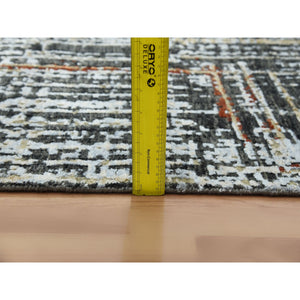 9'x12'4" Jet Black, Densely Woven Persian Knot, Organic Wool Hand Knotted, Abstract Design, Oriental Rug FWR498258