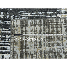 Load image into Gallery viewer, 9&#39;x12&#39;4&quot; Jet Black, Densely Woven Persian Knot, Organic Wool Hand Knotted, Abstract Design, Oriental Rug FWR498258