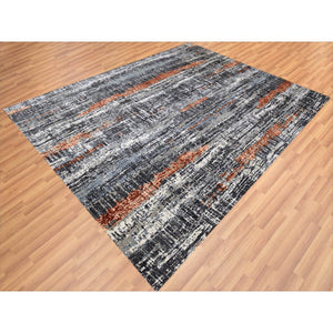 8'x10'1" Deep Space Gray, Dense Weave Persian Knot, Natural Wool Hand Knotted, Abstract Design, Oriental Rug FWR498408