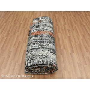 8'x10'1" Deep Space Gray, Dense Weave Persian Knot, Natural Wool Hand Knotted, Abstract Design, Oriental Rug FWR498408