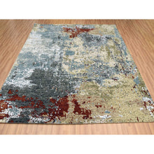 Load image into Gallery viewer, 8&#39;5&quot;x8&#39;5&quot; Parchment Color, Hand Knotted Abstract Design, Dense Weave Persian Knot, Soft Wool, Square Oriental Rug FWR498450
