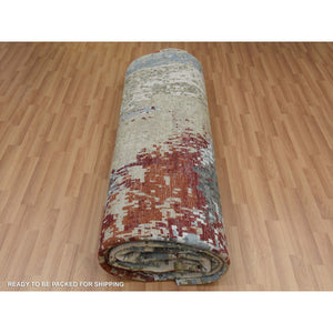 10'x14'2" Bone Gray, Natural Wool Hand Knotted, Abstract Design, Dense Weave Persian Knot, Oriental Rug FWR498510