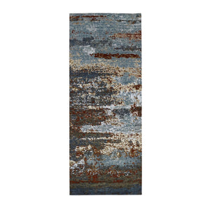 4'x10' Black Coral, Abstract Design, Dense Weave Persian Knot, Natural Wool Hand Knotted, Wide Runner Oriental Rug FWR498558